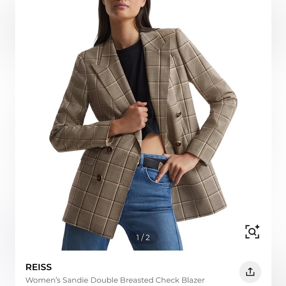 REISS Women’s Sandie Double Breasted Check Blazer